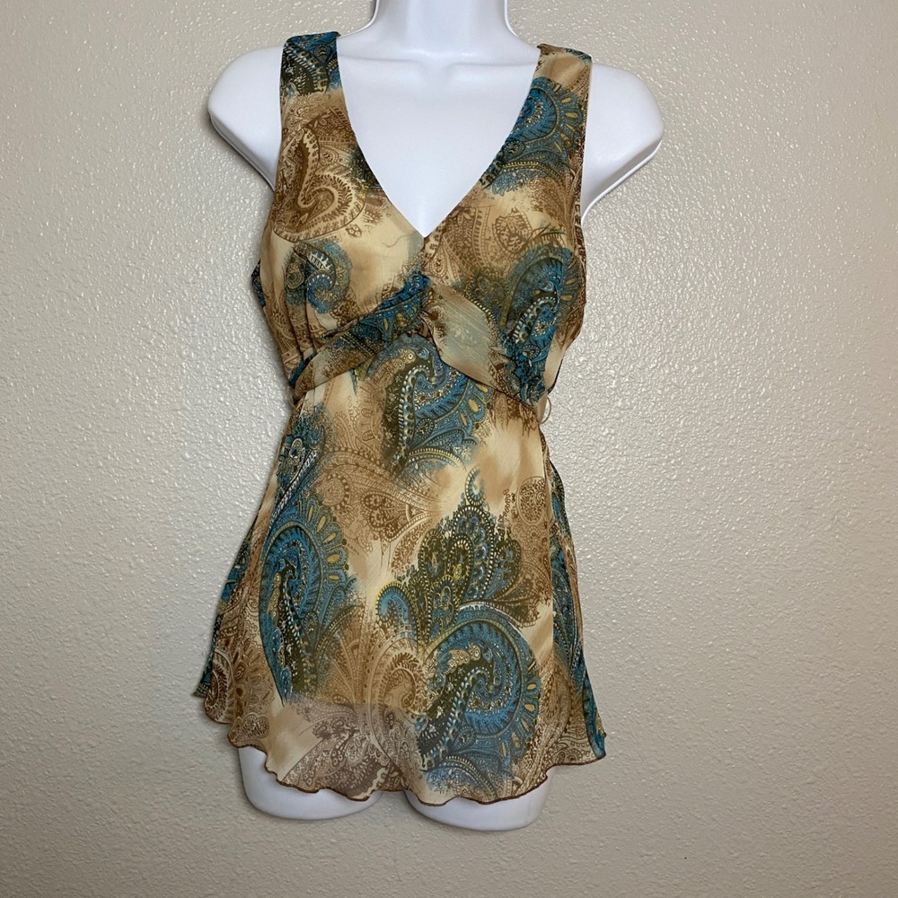 Y2K Babydoll Top Medium 2000s Fairycore Fairy Grunge Bohemian Boho Paisley VTG